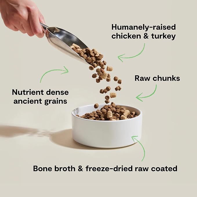 Open Farm, RawMix Dry Dog Food with Ancient Grains, Protein-Packed Kibble Coated in Bone Broth with Freeze Dried Raw Chunks, Chicken & Turkey, Open Prairie Recipe, 20lb Bag