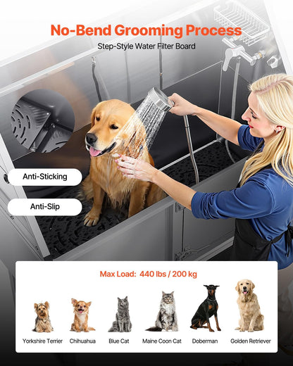 VEVOR Stainless Steel Dog Washing Station, Professional 62 inch Pet Grooming Tub w/Ramp, PE Water Filter Board, Faucet & Showerhead & Soap Holder Bathtub for Large & Medium & Small Pets (Right Door)