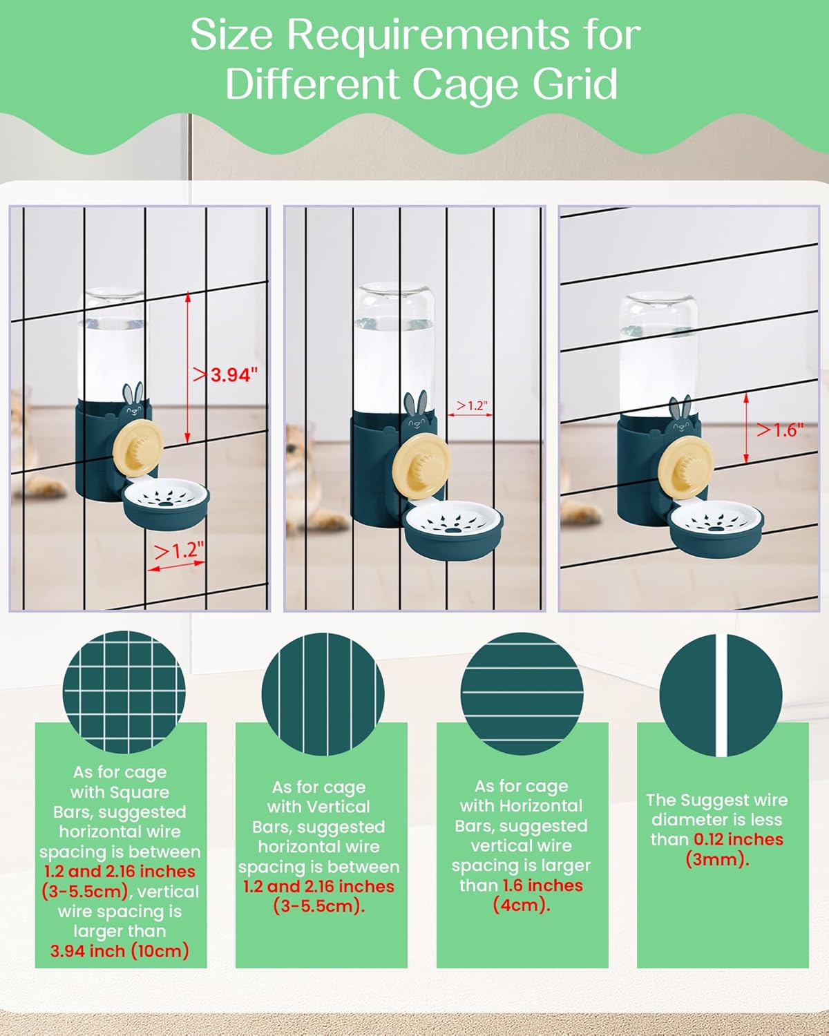 Hanging Automatic Pet Water Dispenser, Auto Siphon Rabbit Ferret Bunny Hedgehog Waterer Dispenser, Cat Dog Water Bowl for Cage Hanging (Dark Blue)