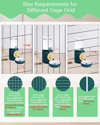 Hanging Automatic Pet Water Dispenser, Auto Siphon Rabbit Ferret Bunny Hedgehog Waterer Dispenser, Cat Dog Water Bowl for Cage Hanging (Dark Blue)