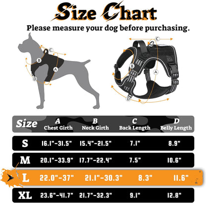 rabbitgoo Dog Harness for Large Dogs No Pull, Tactical Service Pet Vest with Molle and Control Handle, Adjustable and Reflective Military Harness for Easy Walking and Training, Black, L