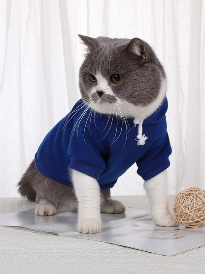QWINEE Basic Dog Hoodie Sweatshirt Puppy Sweater Warm Cat Costumes Pet Clothes for Chihuahua Puppy Kitten Small Medium Dogs Royal Blue Small