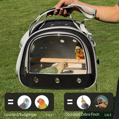 Bird Carrier,Bird Cage Parakeet Parrot Budgie Carrier Backpack for Small Birds, Travel Bird Cages with Perch, Transparent Ventilation Cockatiels, Lightweight Pet Carrier for Outdoor Use(Black)