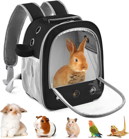Guinea Pig Carrier Backpack, Portable Rabbit Travel Carring Bag for Pet Bunny Chinchilla Bearded Dragon Hamster Parrot Outgoing Pouch Case with Water Bottle Holder & Detachable Pad (Black)