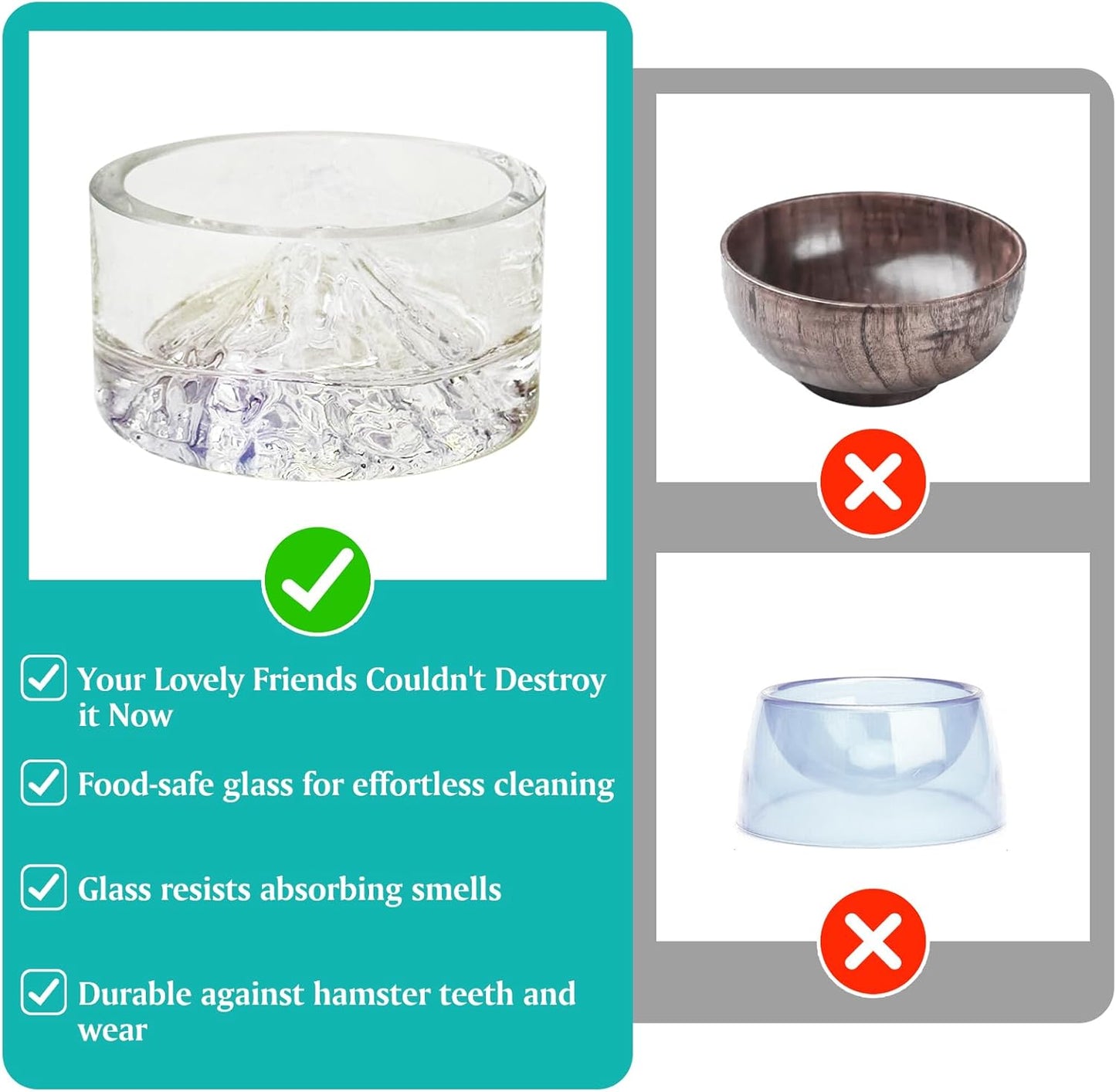 BNOSDM 2Pcs Hamster Food and Water Bowl Mountain Fuji Style Glass Drinking Dwarf Hamster Feeder Anti-Turning Dish for Syrian Hamsters Gerbils Mice Rats or Other Similar-Sized Pets (Colorful)
