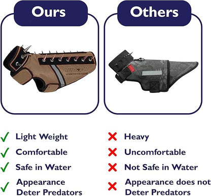 CoyoteVest SpikeVest Dog Harness Vest for Small Dogs, Reflective Dog Vest with Spikes to Shield Your pet from Coyotes, Raptor and Animal Attacks, Anti Hawk Vest, Made in USA (L-Texas Tan)