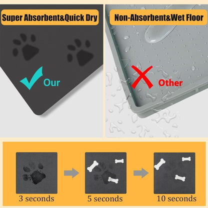 Pet Feeding Mat Dog Cat Food Mat for Floors Waterproof Food and Water Bowl Mats for Indoor Absorbent Non-Slip Dog Food Mat Quick Dry Pet Food Mats 12x20in Light Gray