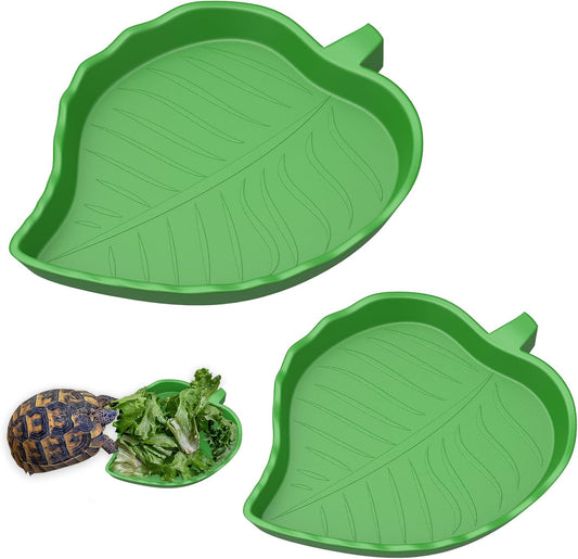 Pawfly 2 Pcs Leaf Reptile Water Dish, Reptile Water Bowl, Tortoise Habitat Accessories, Bearded Dragon Water Bowl, Pet Food Feeding Plate for Turtle Small Snake Lizard, 2 Sizes