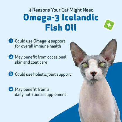 Pet Wellbeing Omega-3 Icelandic Fish Oil for Cats - Wild-Caught, Cold-Water Fish, Healthy Skin and Coat, Joint Health and Mobility, Fatty Acids, Anchovies, Sardines - EPA, DHA - 8 fl oz (236 ml)