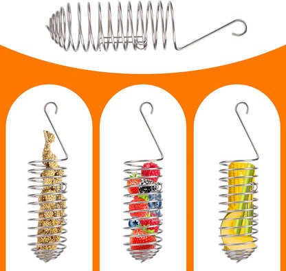 2pcs Bird Treats Holder, Stainless Steel Parrot Food Holder Hanging Basket Cage Accessories Bird Foraging Chew Toy Corn Cob Fruit Vegetable Millet Feeder for Macaw Cockatoo Parakeet Canary