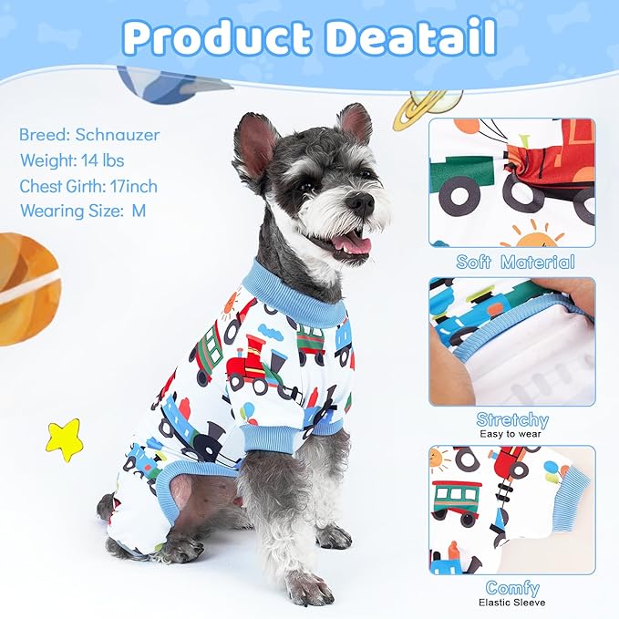 XPUDAC 4 Pieces Dog Pajamas Soft Puppy Pjs Stretchable Boy Doggie Clothes for Small Medium Dogs Cat Pet Outfits, S