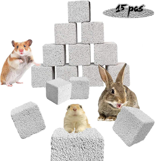 PINVNBY 15 Pcs Rabbits Lava Blocks Bunny Teeth Grinding Stone Small Animal Mineral Calcium Stone Chews Toy for Hamsters,Chinchillas and Parrot