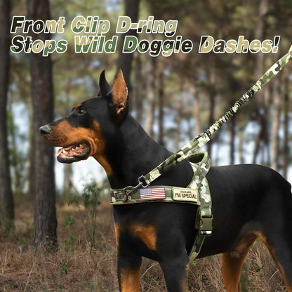 Forestpaw No Pull Dog Harness with Large Handle,Slip on Reflective Vest with Quick Release Buckle,Comfortable Flannel Lining for Medium Large Dogs Walking Training (Includes 3 Patches),Green Camo L