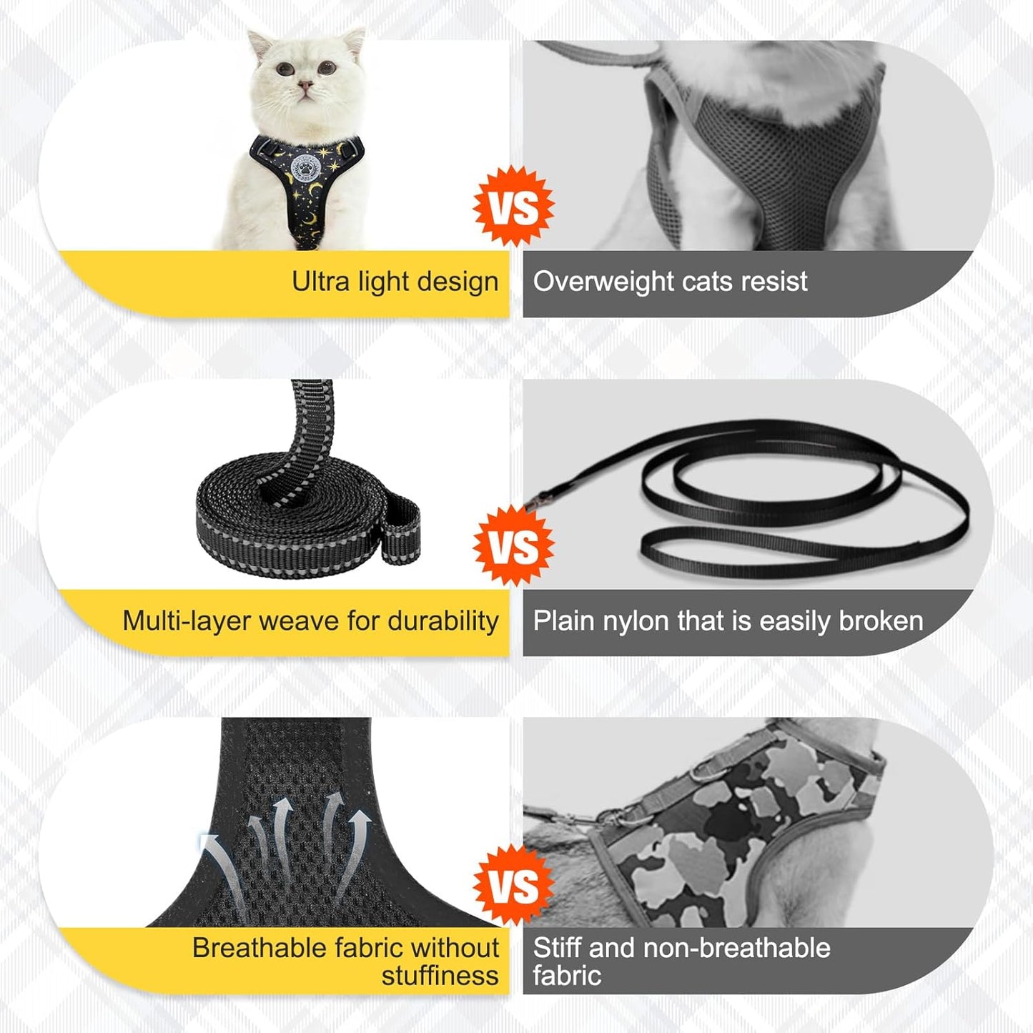 BEAUTYZOO Cat Harness and Leash Set for Walking Escape Proof, Neck Release Adjustable Harness for Kitten Puppy Small Medium Large Cats, Soft Cute Easy Control Small Cat Harness for Cats Boy and Girls