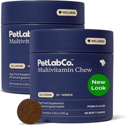 PetLab Co. 22 in 1 Dog Multivitamin - Support Dog's Immune Response, Skin, Coat, Joints & Overall Health - Vitamins A, E, D, B12, Minerals, Antioxidants - Chewable Pork Flavor
