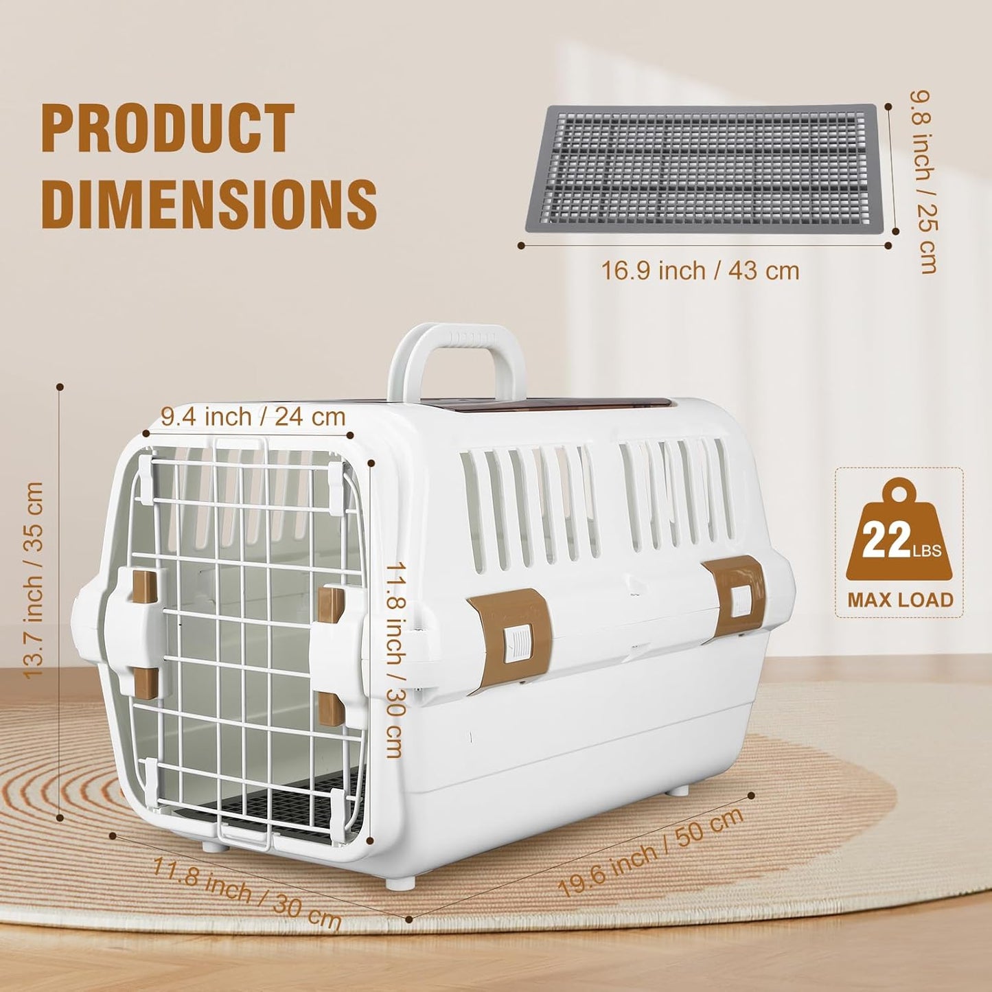 Hard-Sided Plastic Dog and Cat Kennel,Two-Door Pet Carrier, Plastic Wire Door, Top or Front Loading,Pets up to 22LBS,Fully Breathable, Perfect for Traveling/Hiking/Camping/Veterinary Visits