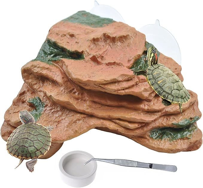 PINVNBY Turtle Basking Platform with 2 Pcs Suction Cups,Resin Turtle Dock Floating Ramp Resting Area Habitat Aquarium Ornament Tortoise Climbing Accessories for Tortoises Frogs(L)
