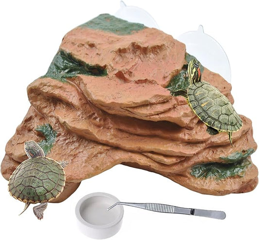 PINVNBY Turtle Basking Platform with 2 Pcs Suction Cups,Resin Turtle Dock Floating Ramp Resting Area Habitat Aquarium Ornament Tortoise Climbing Accessories for Tortoises Frogs(L)