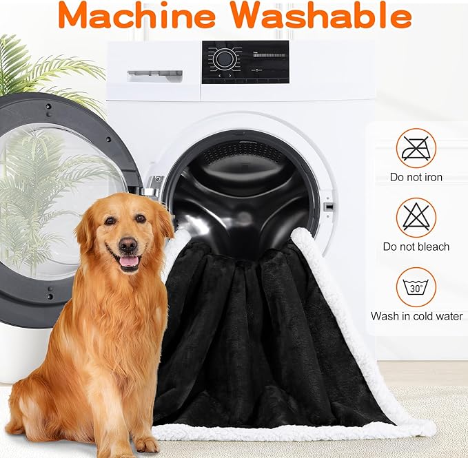 Smiry Waterproof Blanket Throw for Large Dogs, Soft Reversible Dog Blanket for Sofa Couch Bed, Washable Leakproof Sherpa Fleece Furniture Couch Cover Protector(40"x60", Black/White)