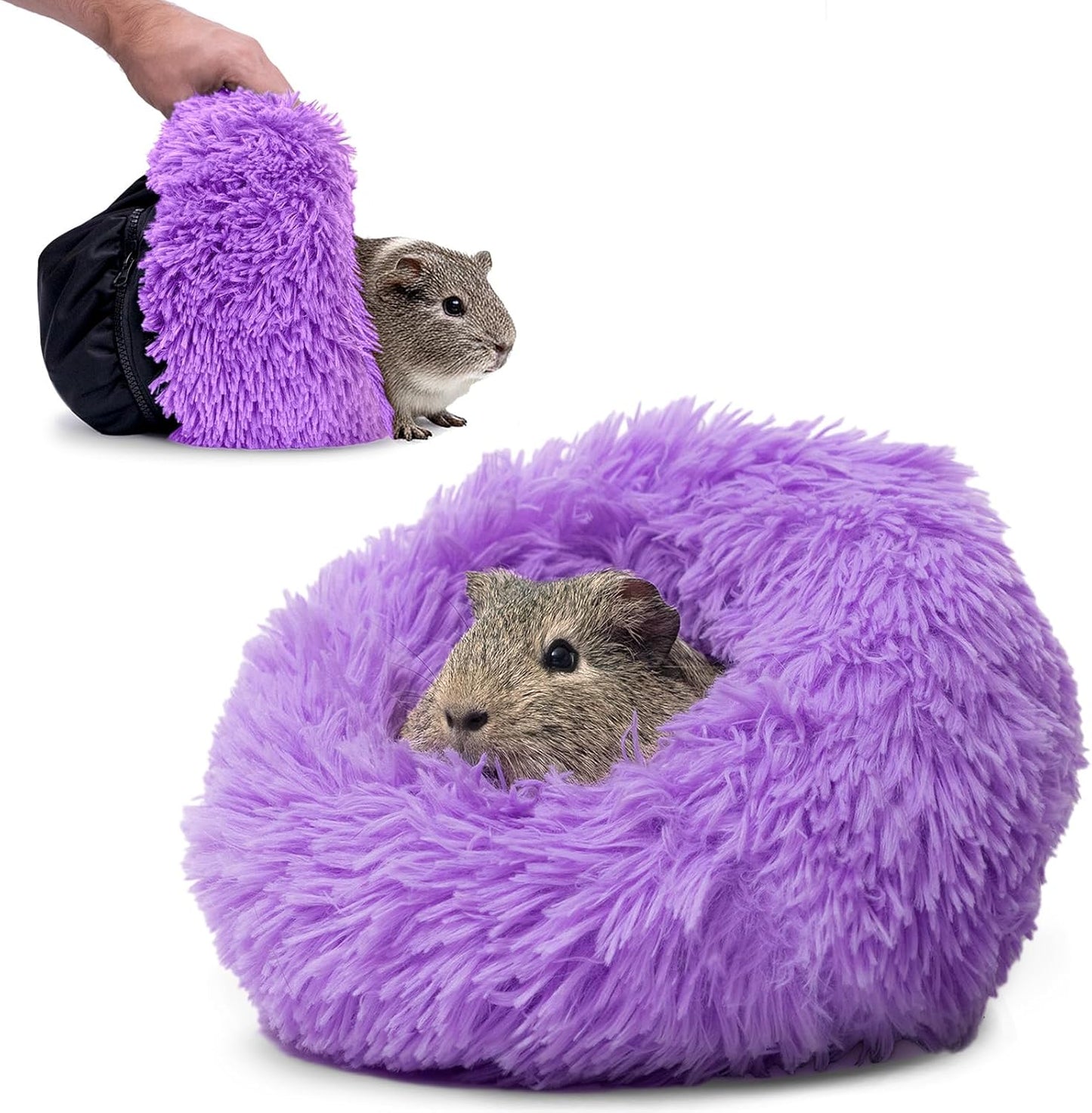 Paw Inspired Furr-O Burrowing Pet Bed with Zip-On Spandex and Fleece Bottoms for Guinea Pigs and Other Small Animals, Cozy Carrier, Hideout Enrichment Toy, Cage Accessories (Purple)