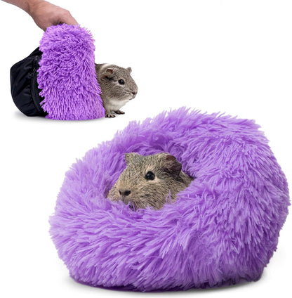 Paw Inspired Furr-O Burrowing Pet Bed with Zip-On Spandex and Fleece Bottoms for Guinea Pigs and Other Small Animals, Cozy Carrier, Hideout Enrichment Toy, Cage Accessories (Purple)