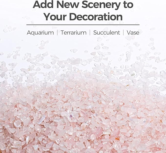 T4U Tumbled Chips Stones Crushed Crystal Quartz 1 LB, Irregular Shaped Gravel Pebble Healing Stone, DIY Smoothed Rocks for Potted Plant,Resin Art,Vase Fillers Aquarium Gravel Rocks (Light Rose)