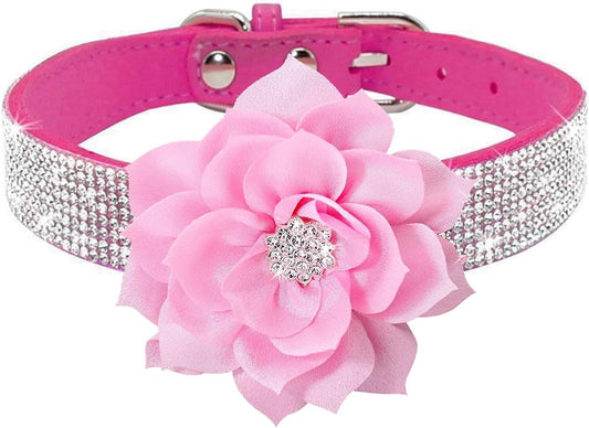 Serijoars Small Dog Collar with Rhinestone Crystal Diamond Colorful Bling Girl Puppy Cat Collars (XS, Hot Pink6)