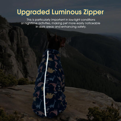 ROZKITCH Dog Pajamas Soft Fleece Pullover Pajamas, Pet Windproof Warm Cold Weather Jacket Vest with Reflective Zipper, Jumpsuit Apparel Outfit Clothes for Small Dog Dinosaur XS