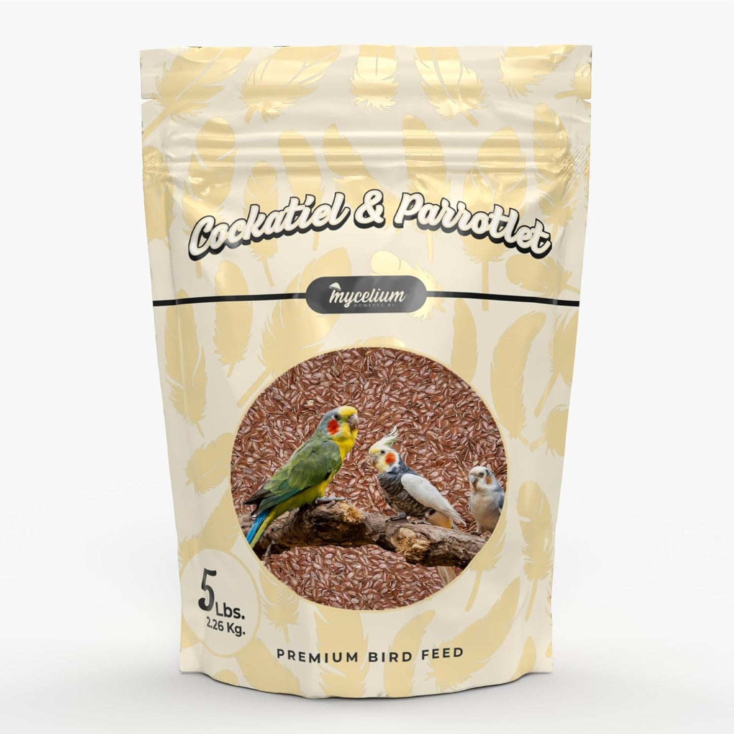 Mycelium Premium Flax Seed – Organic, Non-GMO, High Nutritional Value Bird Food for Cockatiels and Parrotlets, Sourced from Local USA Farms, Sustainable Farming, 5 lbs