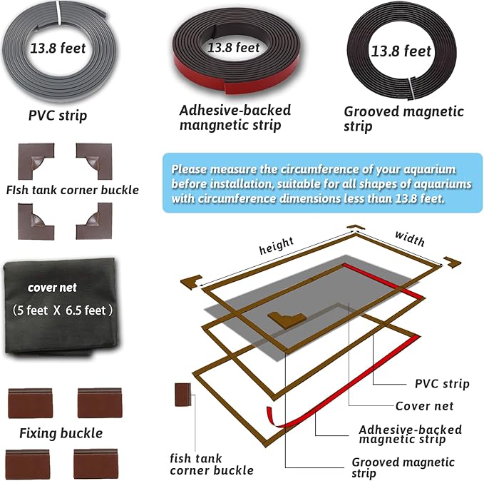 13.8 Feet DIY Magnetic Fish Aquarium Anti-Jumping net Cover, Mesh Screen Netting for Fish Aquarium Screen Top Cover, Reptiles from Jumping Out