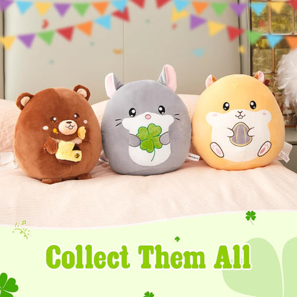 13-Inch Chinchilla Plush Pillow with Four-Leaf Clover, Ultrasoft Grey Chinchilla Stuffed Animal Toy Hugging Throw Toy Gifts for Bedding, Kids Sleeping Kawaii Pillow