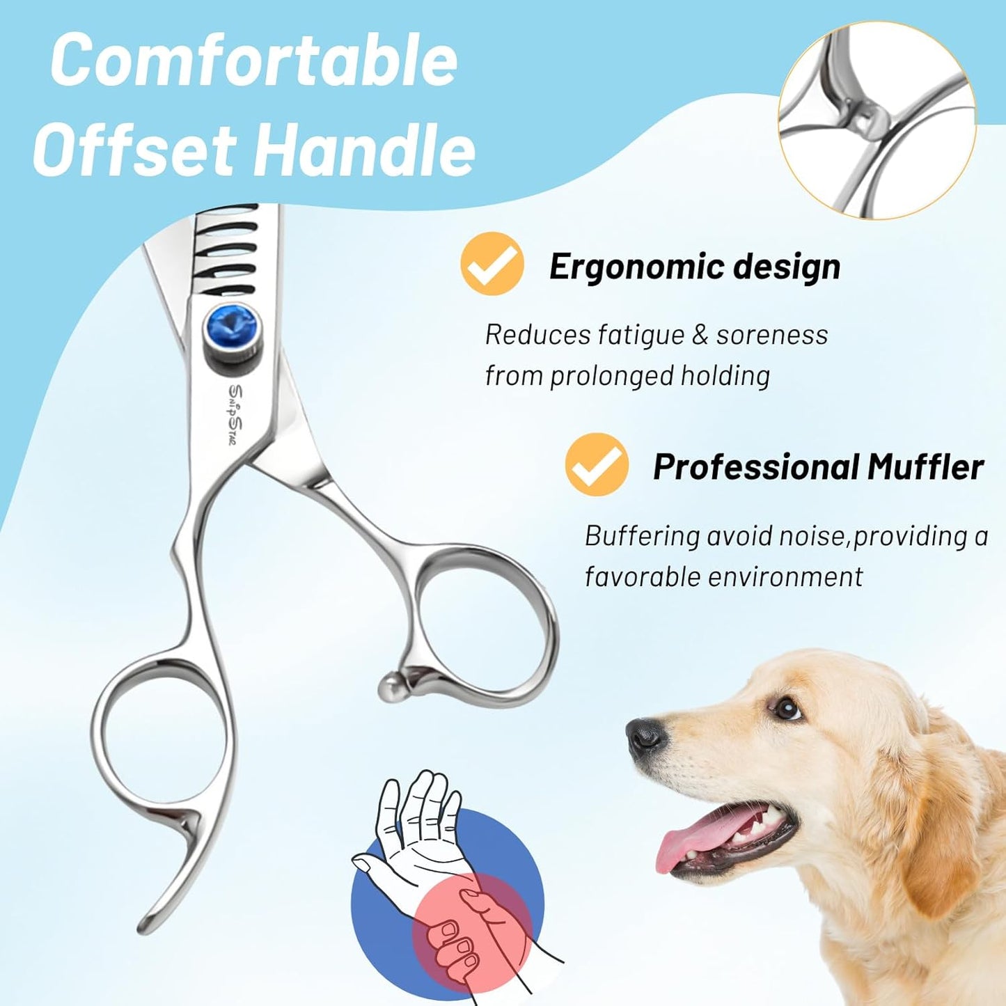 7.5" Left Handed Dog Grooming Scissors Chunker, Blending Shears with 24 Fishbone Teeth, VG10 Steel Texturizing Thinning Shear for Dog Grooming Professional, Ergonomic Trimming Scissors for Pet Groomer