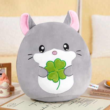 13-Inch Chinchilla Plush Pillow with Four-Leaf Clover, Ultrasoft Grey Chinchilla Stuffed Animal Toy Hugging Throw Toy Gifts for Bedding, Kids Sleeping Kawaii Pillow