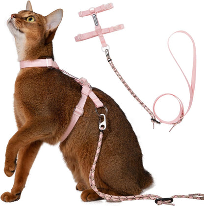 Cat Harness and Leash Set - Pink Lightweight Soft Kitten Harness Escape Proof, Adjustable Travel Pet Harness for Walking，Easy Control Comfortable Outdoor (Pink, One Size Fits All)