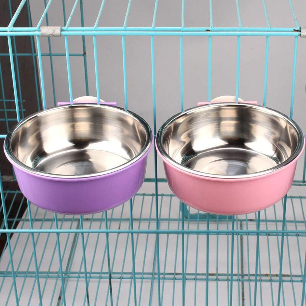 Crate Dog Bowl Removable Stainless Steel Water Food Feeder Bowls Cage Coop Cup for Cat Puppy Bird Pets