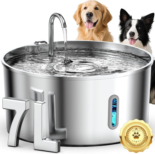 Dog Water Fountain Stainless Steel, 7L/236oz Dog Water Bowl Dispenser for Large Dogs, Automatic Cat Water Fountain