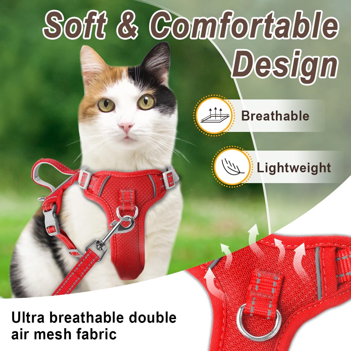 Cat Harness and Leash Set for Walking Escape Proof for Small Large cat Kitten Harness with ID tag Pocket (Red,S)