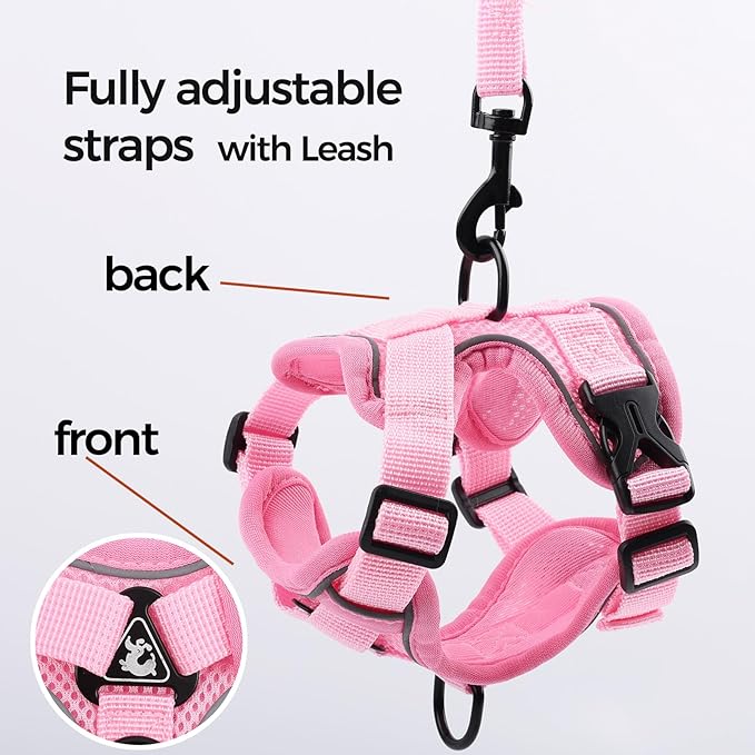 Cat Harness and Leash Set Escape Proof Tactical Large Kitten Harness Emotional Support Cat Vest, Pink, L