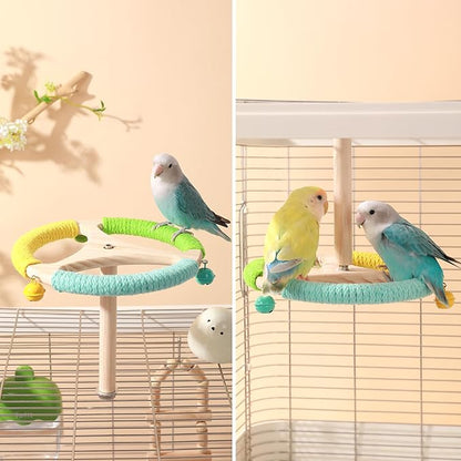 360° Interactive Rotating Bird Perch Toy with Bell - Natural Wood Spinning Cage Accessory for Parakeets, Budgies, Lovebirds, Cockatiels, Conures, Finches and Small/Medium Birds