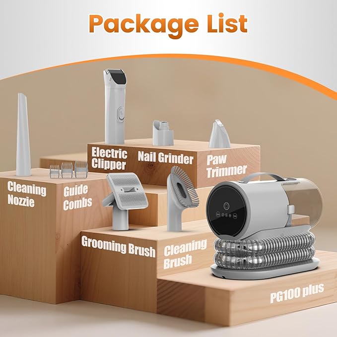 AIRROBO Dog Grooming Vacuum and Kit with Clipper Nail Trimmer Grinder, 12000Pa Pet Vacuum for Shedding Grooming, 2L Large Capacity Dog Hair Vacuum with 7 Pet Grooming Tools, PG100 Plus