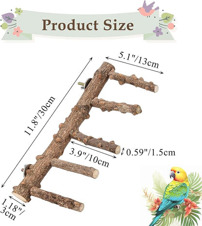 CozyCabin Natural Bird Ladder Stand, Hanging Multi Branch Grapevine Parrot Perch Bird Cage Toys for Small Budgies Conure Parakeets Cockatiels Lovebirds (Ladder)