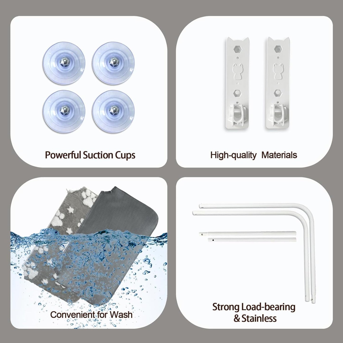 Cat Window Perch, Foldable Cat Window Hammock with Cute 3D Textured Flower Cover, Breathable Mesh Cover and Strong Suction Cups, Cordless Window Seat Bed for Indoor Cats (Grey, Medium)