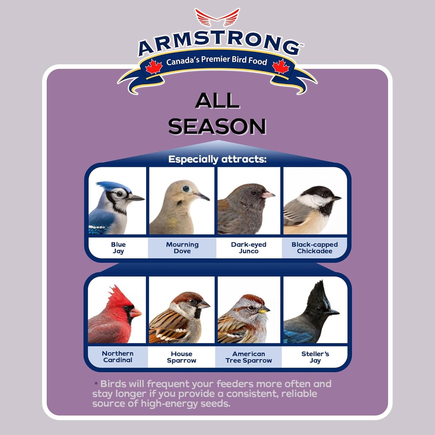 Armstrong Wild Bird Food All Season Bird Seed Blend, 40 Pounds - with Cut Corn, Wheat, White & Red Millet, Black Oil Sunflower Seeds for Blue Jays, Dark-Eyed Juncos and Mourning Doves