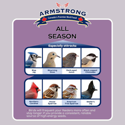 Armstrong Wild Bird Food All Season Bird Seed Blend, 40 Pounds - with Cut Corn, Wheat, White & Red Millet, Black Oil Sunflower Seeds for Blue Jays, Dark-Eyed Juncos and Mourning Doves