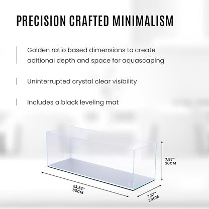 UNS Ultra Clear Rimless Tank - 6.3GAL | 24L - 23.62x7.87x7.87 | 60x20x20 CM, 5mm Glass Thickness, Leveling Mat Included - Low Iron, High Clarity Fish Tank w/ 45° Mitered Edge - [60L]