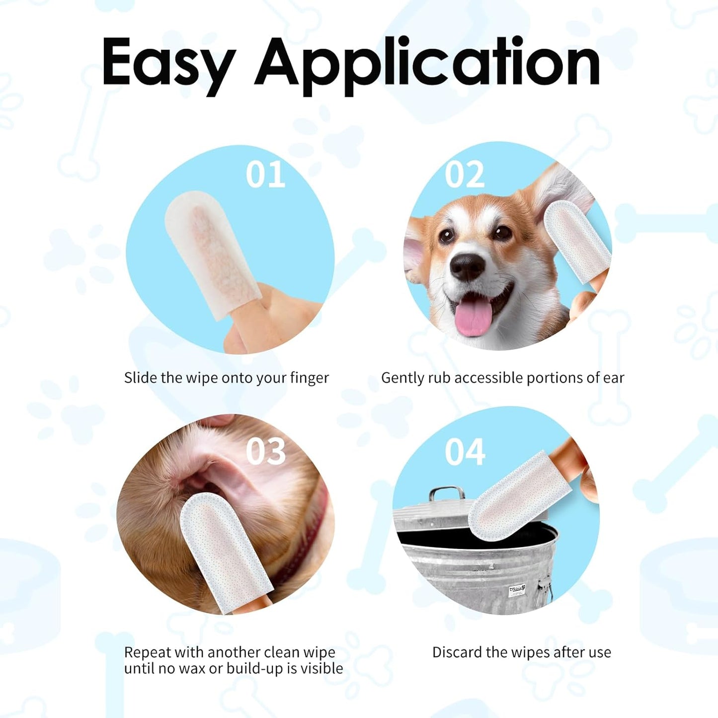 Mooncat Cat & Dog Ear Cleaner Wipes - Gentle Finger Wipes for Ear Infection, Mites, Wax & Odor - Easy & Soothing Itch Relief Cleaning Solution for Sensitive Ears - 40 Finger Wipes