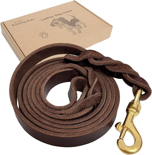 Guiding Star Leather Dog Leash 6ft, Dog Leashes for Large Dogs Heavy Duty, Soft Braided Handmade Leather Training Leash for Large & Medium Dogs (6ftx1/2inch, Brown)