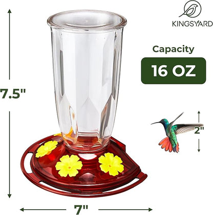 Kingsyard Window Hummingbird Feeder for Outside, 14 Oz Hummer Bird Nectar Feeder with 4 Feeding Ports & Circle Perch, Easy to Clean and Refill, Hummingbird Gifts (Transparent)