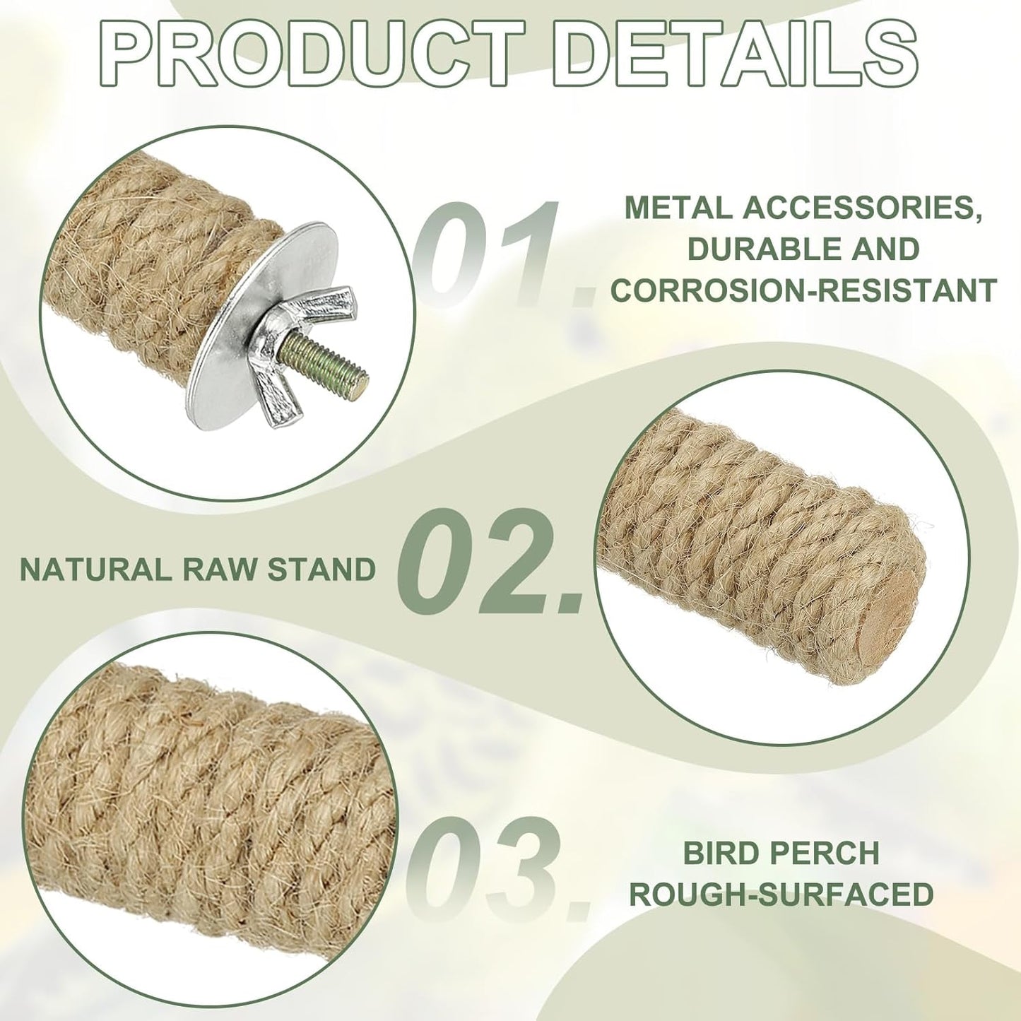 Parrot Perch, Wooden Parrot Perch Stand Toy, Paw Grinding Stick, Bird Cage Accessories, 3 Sizes (Wood Color, 3 Pcs) Birds Toys Intended for Cage/Parakeets/Conure/Budgie