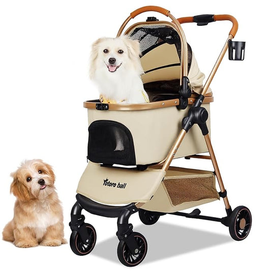 3-in-1 Pet Stroller for Small Dogs & Cats up to 33lbs, One-Touch Fold 4-Wheel Cart with Removable Carrier, Rear Brake & Storage Basket